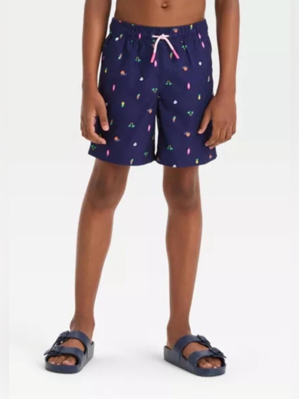 Cat & Jack Boys’ Swim Trunks Shorts XS 4/5 Navy Tropical Print